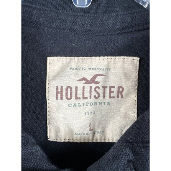 Hollister Mens Black Polo Shirt With Embroidered Logo Size L Short Sleeve Cotton - Picture 2 of 7